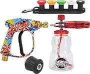 Pressure Washer Spray Gun M22- ID14mm with 1/4" Quick Connector Snow Foam Lance and 5 Spray Tips & Clip Nozzle Holder and Converter Car Wash for Lavor Vax Pressure Washer