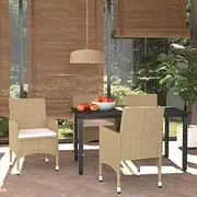 5 Piece Garden Dining Set with Cushions Poly Rattan Beige Patio Bar Sets
