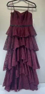 Cynthia Rowley Womens’s Cotton Blend Burgundy Layered Lace Cocktail Dress 6