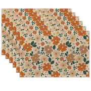 Placemats Set of 6 Washable Table Mats for Kitchen 70s Retro Floral Flowers