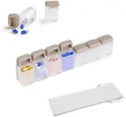 Magnetic weekly pill organizer, travel pill box, once-daily medication dispenser