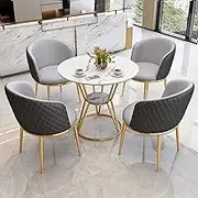 HOLGVE Round Dining Table, Office Reception Table Room Club Table and Chair Set, Business Conference Room Coffee Table, Nordic Negotiation Table and Chair(Dark Gray)