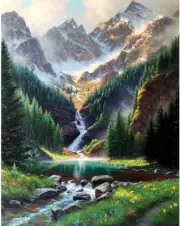 Paint by Number Mountains Waterfall DIY Painting on Canvas, Paintwork with Paint