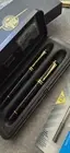 Parker Duofold Pen Set 1997 UK 18K Gold NIB Black - PLATINUM BLUE