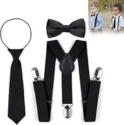 [TMRBBesty] Children's Braces Bow Tie Sets, Braces Bow Tie Set, Y-shaped Braces and Bow Tie Set, Boys Braces Bow Tie, Identical Tie, Suitable for Boys and Girls, black, F