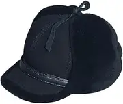 [keusyoi] Winter Leather Hat Men Fur Wool Hat Warm Thick Earflaps Bomber Hats Men's Baseball Cap Russian Hat, Black, 59cm