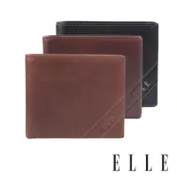 在飛比找momo購物網優惠-【ELLE HOMME】ELLE 斜角荔紋壓紋牛皮短夾 皮夾