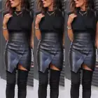 Women's Leather High Waisted Pencil Skirt Ladies Casual Sexy Bodycon Mini Dress