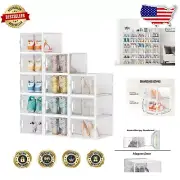 Shoe Storage Boxes 12 Pack - Eco-Friendly Stackable Organizer for Size 13