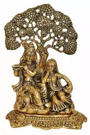 Metal Radha Krishna Sitting Under Tree Idol Statue Showpiece