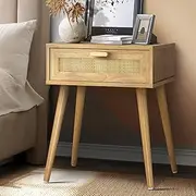 [OIKITURE] Bedside Tables with Drawer and Wood Handle Nightstand Night Table