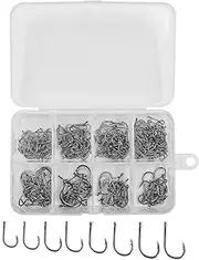 300PCS NUZAMAS Fishing Hook 3#-10# Barbed Hooks Pike Fishing Tackle Carp Circle Hooks with Storage Plastic Box Carbon Steel Eyed Sea Fish Hooks for Freshwater Saltwater
