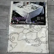 Violet Linen Sapphire Embroidered Round 70” Tablecloth White