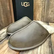 UGG SCUFF SLIPPER MENS US 14 ANTILOPE LEATHER SHEEPSKIN WOOL EUR 48.5