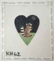 Raccoon & Star Hand Painted Holiday Needlepoint Canvas Heart Klara Hawkins? KH62