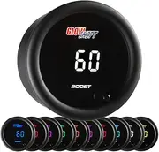 GlowShift 10 Color Digital 60 PSI Boost Gauge Kit - Includes Electronic Pressure Sensor - Multi-Color LED Display - Tinted Lens - for Diesel Trucks - 2-1/16" (52mm)