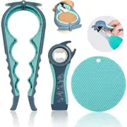 Jar Opener Bottle Opener for Weak Hands, Multi Function Can Opener Bottle Opener Kit with Silicone Handle Easy to Use for Children Elderly, Blue