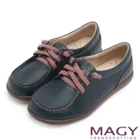 在飛比找momo購物網優惠-【MAGY瑪格麗特】素面縫線鬆緊帶真皮休閒鞋(藍色)