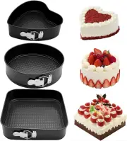 3Pcs Cake Pan Set, Heart round Square Leakproof Nonstick Cheesecake Pans with...