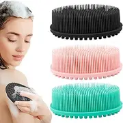 Silicone scrub, 3PCS body scrub, silicone shower body brush, bath & shampoo brush, soft silicone loofah exfoliator (black + pink + green)