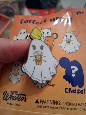 Ghostees Enamel Pin Ghost With Coffee & Bow Pumpkin Spice Latte PSL GITD Whatevs