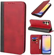[Cavor] for Samsung Galaxy A25 5G Case, Samsung A25 Phone Cases Premium Leather Folio Flip Wallet Case Cover Magnetic Closure Book Design with Kickstand Feature & Card Slots(6.5")-Red