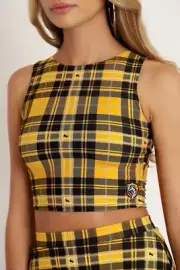 BlackMilk Tartan Hufflepuff Wifey Top Harry Potter Crop Top Shirt Size Small NEW