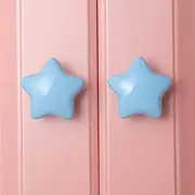 Ceramic Hook and Cabinet Handle Kindergarten Children's Room knobs Furniture Dresser Drawer knob Wall Cabinet Door Handles 1pcs - (Color: Blue Stars)
