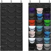 Over The Door Hat Storage Bag, 24 Large Mesh Pockets Door Hanging Cap Holder, 24 Pocket Over The Door Cap Organizer with Clear Deep Pockets, 24 Pockets Over the Door Baseball Hat Organizer,Black