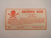 Vintage Unused Sulfuric Acid Lab Pharmacy Poison Label Skull Crossbones H2SO4