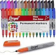 LAZGOL Ultra Fine Permanent Marker Bulk, 32 Assorted Colors Ultra Fine Point Permanent Marker set, Felt Tip Pens Works on Plastic, Wood, Stone, Metal and Glass for Valentines Day Gifts