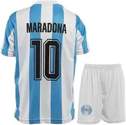 [Hawkara] Argentina #10 Home Diego Legend Children's Jersey with Short, Football Jersey Set, Youth Sizes