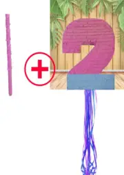 Number Two 2 Blue Pink Pinata birthday Piñata Pull string Hit WITH OPTION STICK
