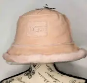 UGG Pink Shearling Sheepskin Bucket Hat Gorpcore Water Resist Winter L/XL NEW