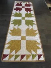Hand Made Quilted Table Runner/ Topper /Mat ~ 14" x 44" ~ Gold, Green & Red