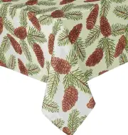 St Nicholas Square Woven Pine Cone Print Tablecloth Pinecone Fabric 90 Round
