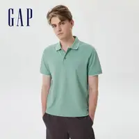 在飛比找momo購物網優惠-【GAP】男女同款 Logo短袖POLO衫-綠色(67197