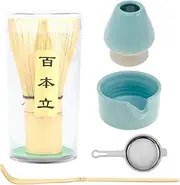 5Pcs Matcha Whisk Kit Reusable Matcha Making Set with 500ml Ceramic Match Bowl and Whisk Matcha Tea Making Set for Tea Lovers (Blue)