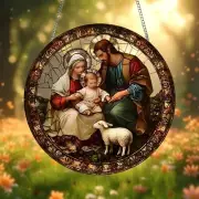 Holy Family Stained Glass Suncatcher, Nativity Scene Suncatcher, Home Decor