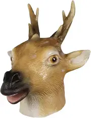 Sztxj Latex Deer Mask Halloween Animal Head Mask for Adults Fancy Dress Prop (Sika Deer) (Brown)