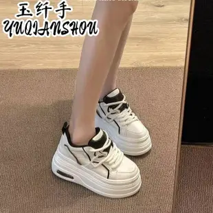 小個子增高7cm休閒鞋女2024新款韓版內增高鬆糕鞋熱門厚底小白鞋