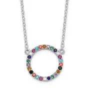 Sterling Silver Rhodium-Plated Polished Multi-Color Circle Cz Necklace