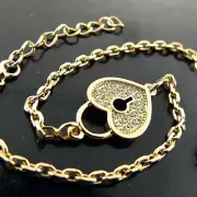Bracelet Bangle 18k Yellow Gold Filled Diamond Simulated Heart Padlock Charm