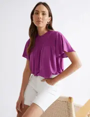 [Katies] Katies Short Sleeve Smocked Yoke Top - Size 16 - Womens 16