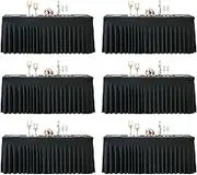 6 Pack 6ft Black Spandex Table Cloths for Rectangle Tables Wrinkle Free Black Rectangle Tablecloths, Stretch Fitted Table Cover with Skirt for Wedding Birthday Party Banquet Baby Shower Buffet Event