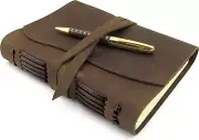Leather Journal Writing Notebook, A5 Vintage Handmade Leather-Bound Notepads