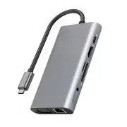 10 in 1 USB Hub Charging Dock Type C HDMI VGA TF RJ45 PD Multi Port Adapter M