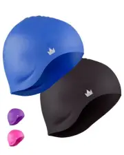 Swim Caps for Women & Men - Silicone Swimming Caps for Medium & Long Hair; Wa...