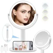 Rechargeable Lighted Makeup Mirror with 20X Magnification and Adjustable Lightin