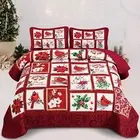 Christmas Quilt Sets King Size Red Patchwork Bedspread Berries and Cardinals Pat